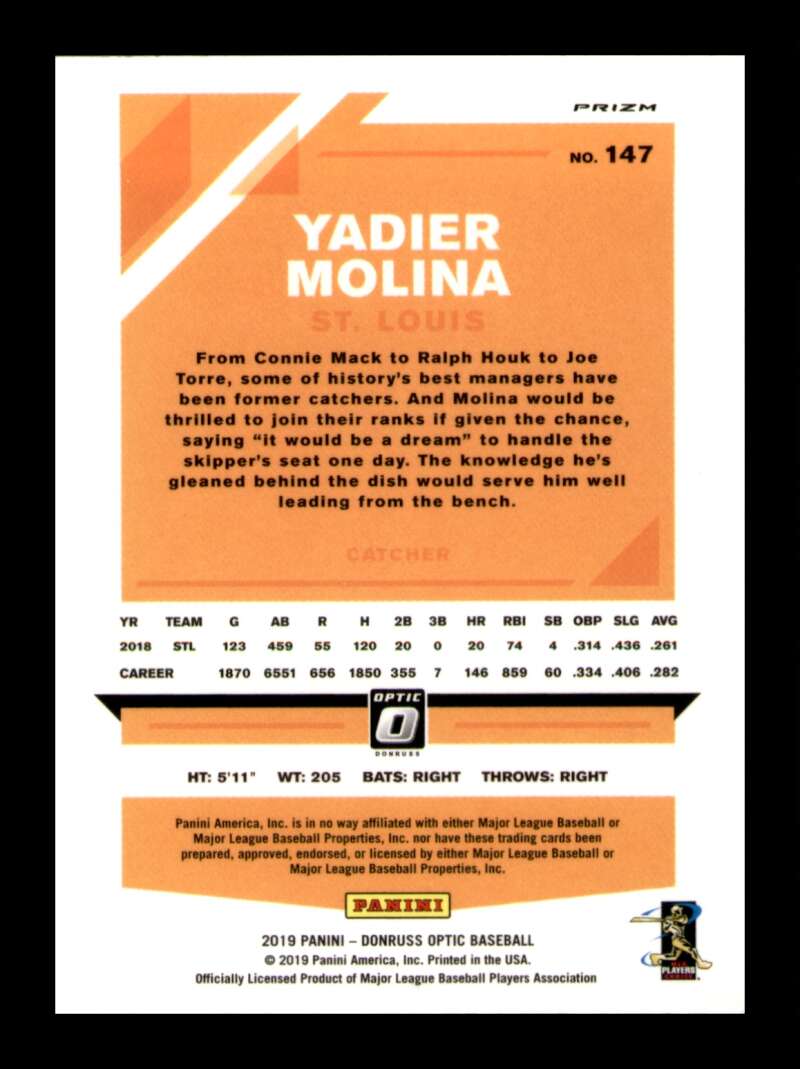 Load image into Gallery viewer, 2019 Donruss Optic Silver Prizm Holo Yadier Molina #147 SP Image 2
