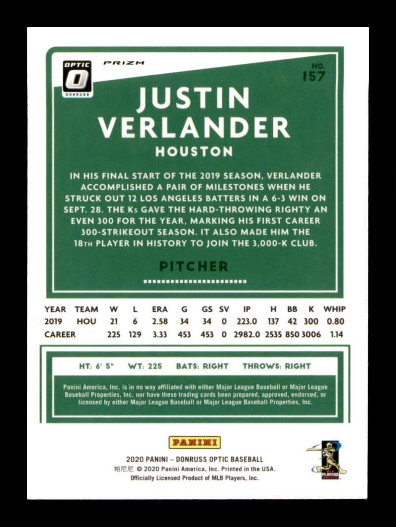 Load image into Gallery viewer, 2020 Donruss Optic Silver Prizm Holo Justin Verlander #157 SP Houston Astros  Image 2
