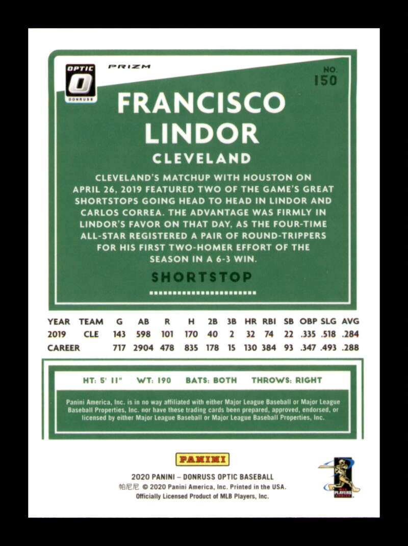 Load image into Gallery viewer, 2020 Donruss Optic Pink Prizm Francisco Lindor #150 SP Image 2
