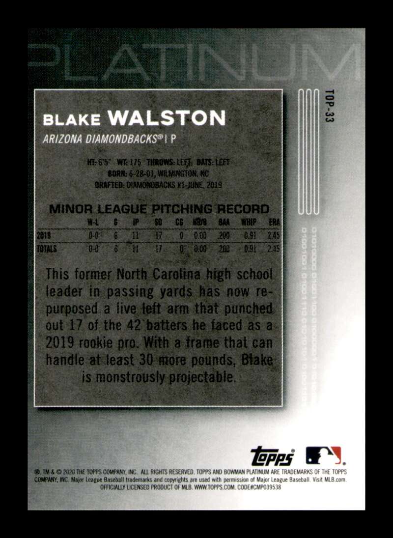 Load image into Gallery viewer, 2020 Bowman Platinum Pink Blake Walston #TOP-33 Rookie RC /199 Image 2
