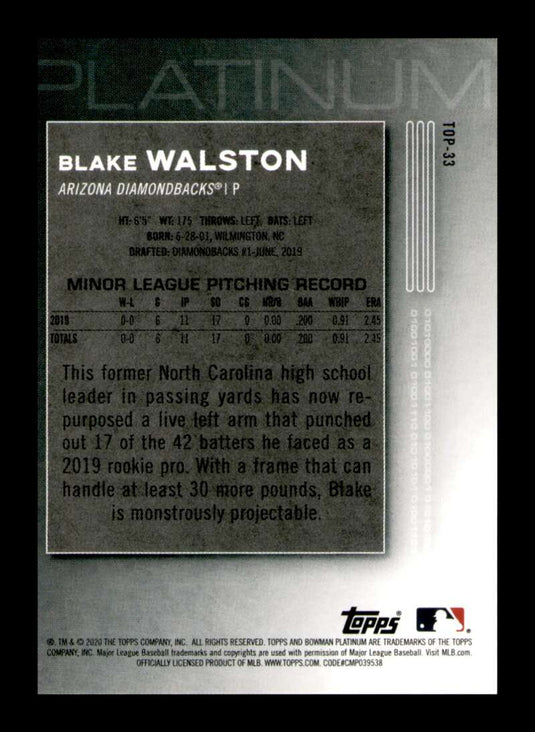 2020 Bowman Platinum Pink Blake Walston 