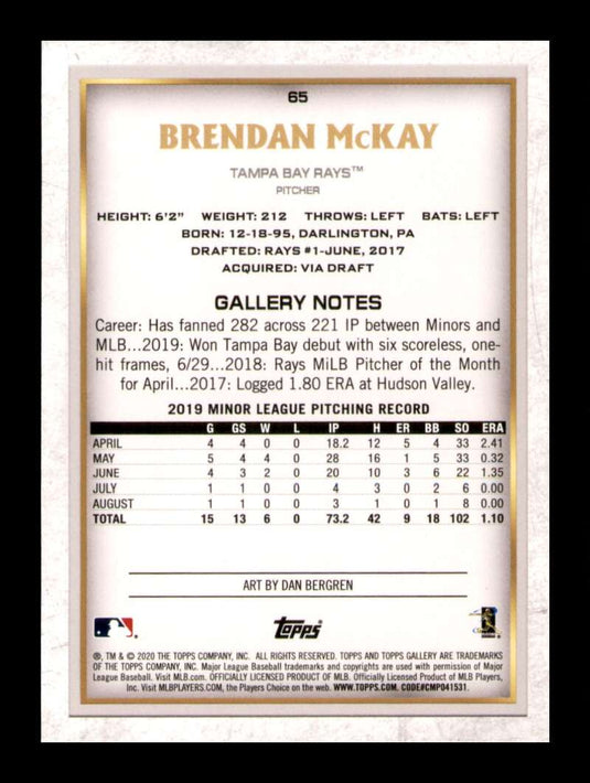 2020 Topps Gallery Rainbow Foil Brendan McKay