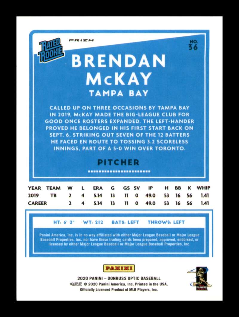 Load image into Gallery viewer, 2020 Donruss Optic Silver Prizm Holo Brendan McKay #36 Rookie RC SP Image 2
