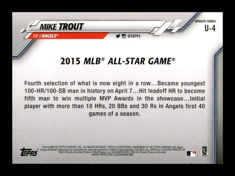 Load image into Gallery viewer, 2020 Topps Update Mike Trout #U-4 Image 2
