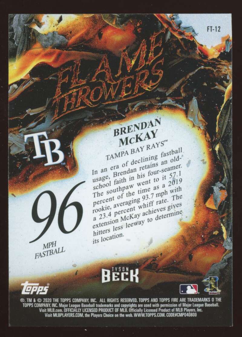 Load image into Gallery viewer, 2020 Topps Fire Flame Throwers Gold Minted Brendan McKay #FT-12 Rookie RC SP Image 2
