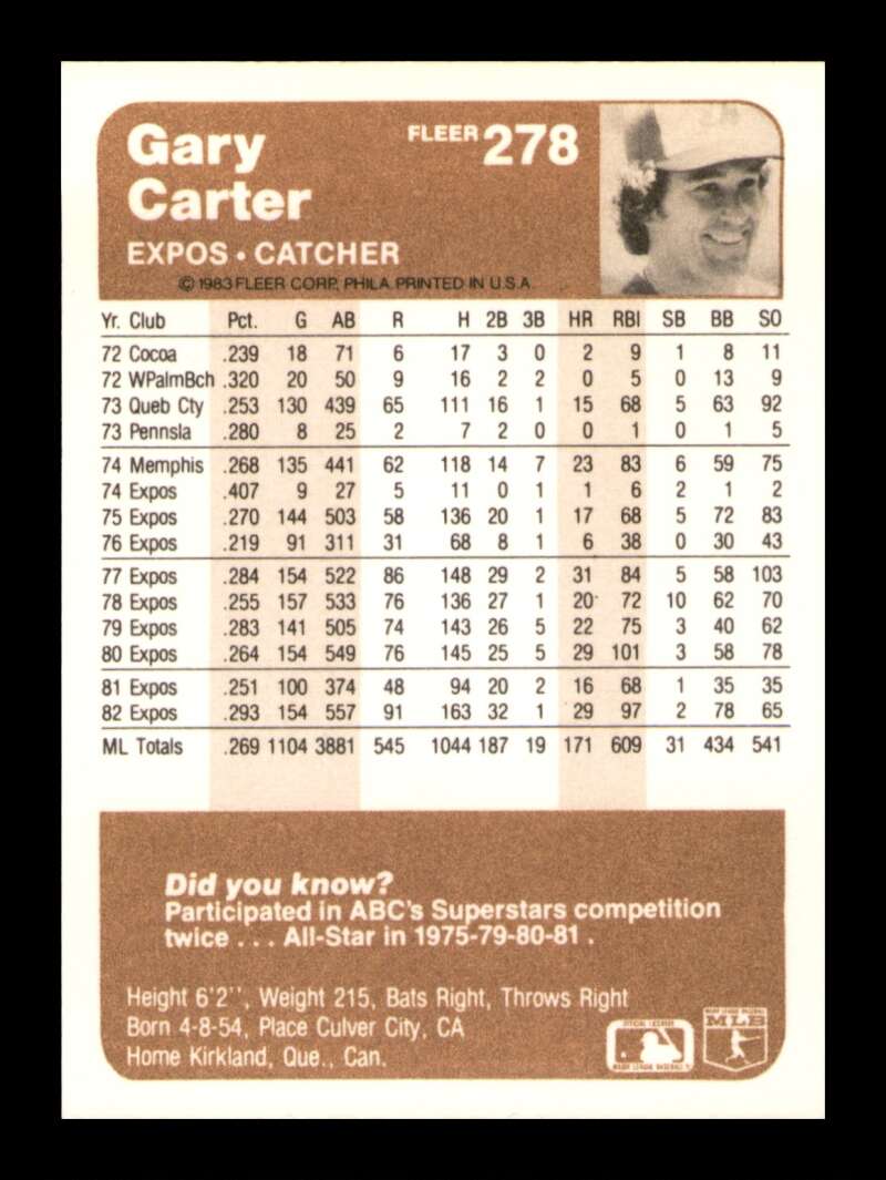 Load image into Gallery viewer, 1983 Fleer Gary Carter #278 Montreal Expos Image 2
