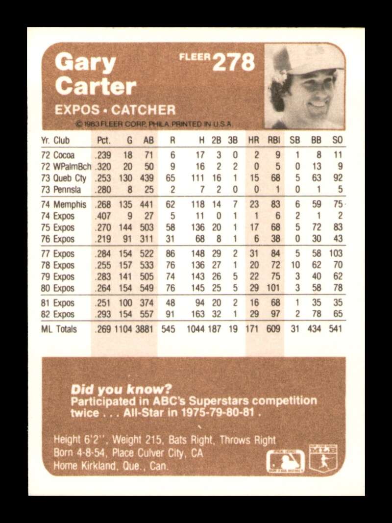 Load image into Gallery viewer, 1983 Fleer Gary Carter #278 Montreal Expos Image 2
