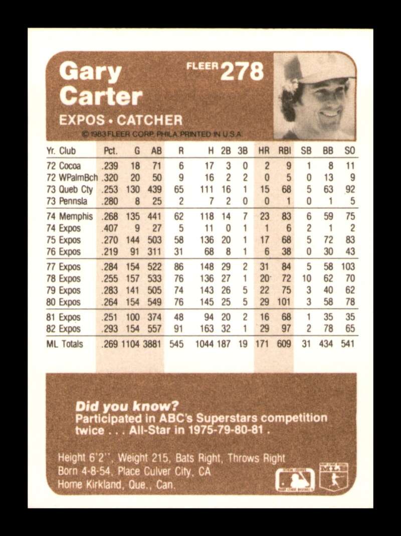 Load image into Gallery viewer, 1983 Fleer Gary Carter #278 Montreal Expos Image 2
