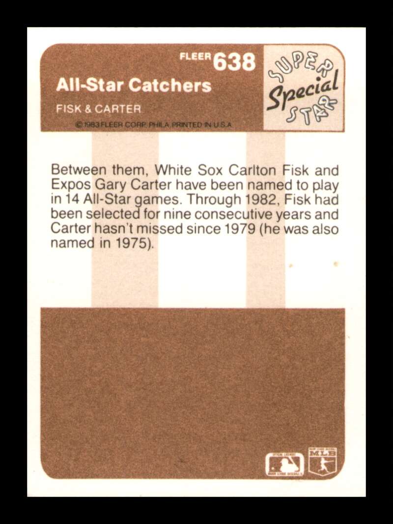 Load image into Gallery viewer, 1983 Fleer Carlton Fisk Gary Carter #638 Chicago White Sox Montreal Expos Image 2
