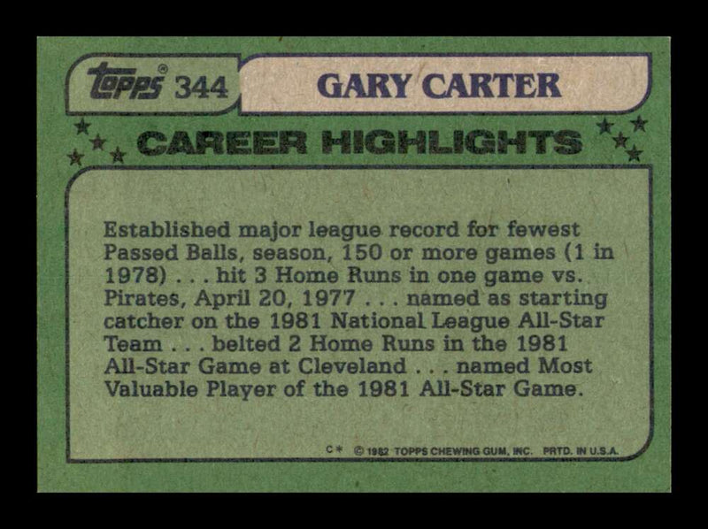 Load image into Gallery viewer, 1982 Topps Gary Carter #344 Montreal Expos Image 2
