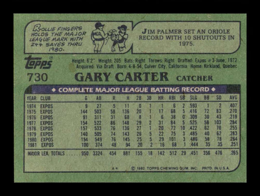 1982 Topps Gary Carter 