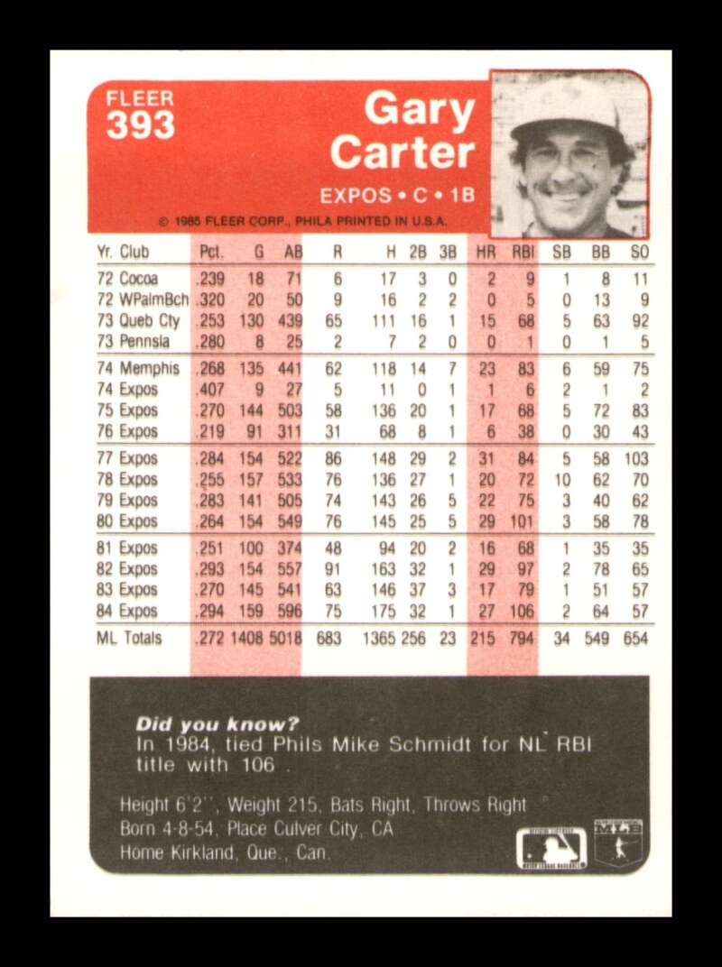 Load image into Gallery viewer, 1985 Fleer Gary Carter #393 Montreal Expos Image 2
