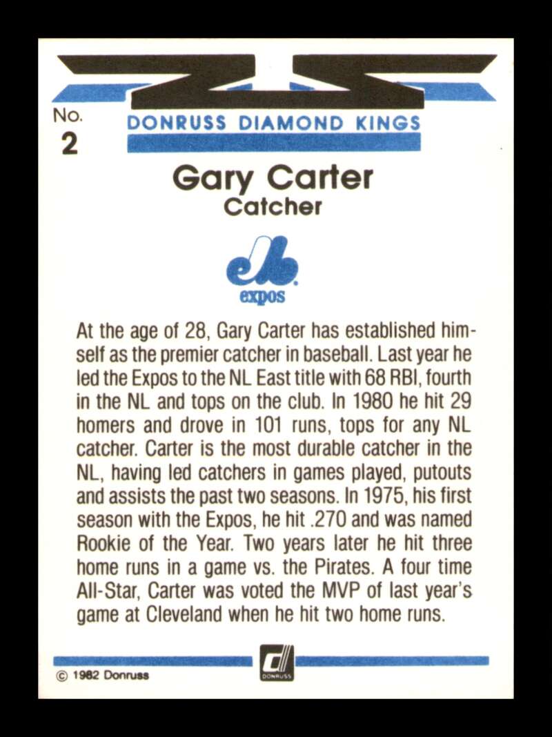 Load image into Gallery viewer, 1982 Donruss Diamond Kings Gary Carter #2 Montreal Expos Image 2
