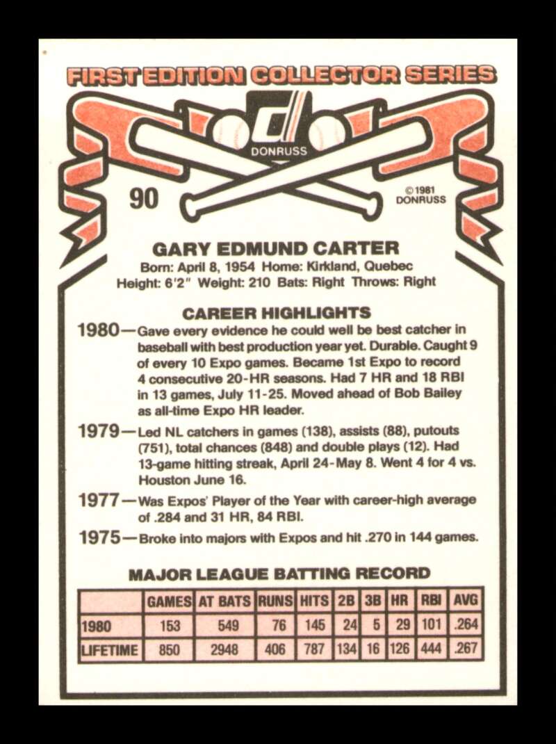 Load image into Gallery viewer, 1981 Donruss Gary Carter #90 Montreal Expos Image 2
