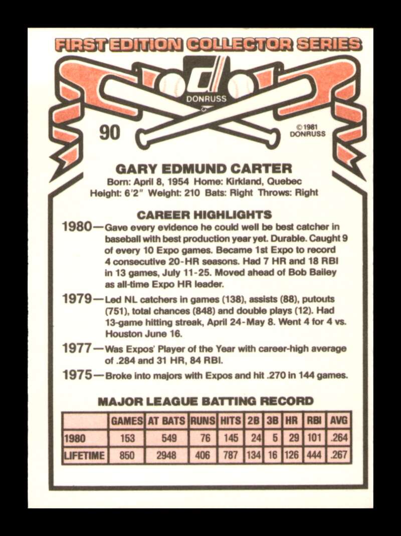 Load image into Gallery viewer, 1981 Donruss Gary Carter #90 Montreal Expos Image 2
