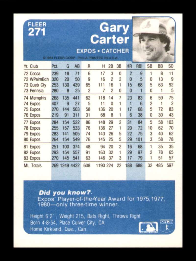 Load image into Gallery viewer, 1984 Fleer Gary Carter #271 Montreal Expos Image 2
