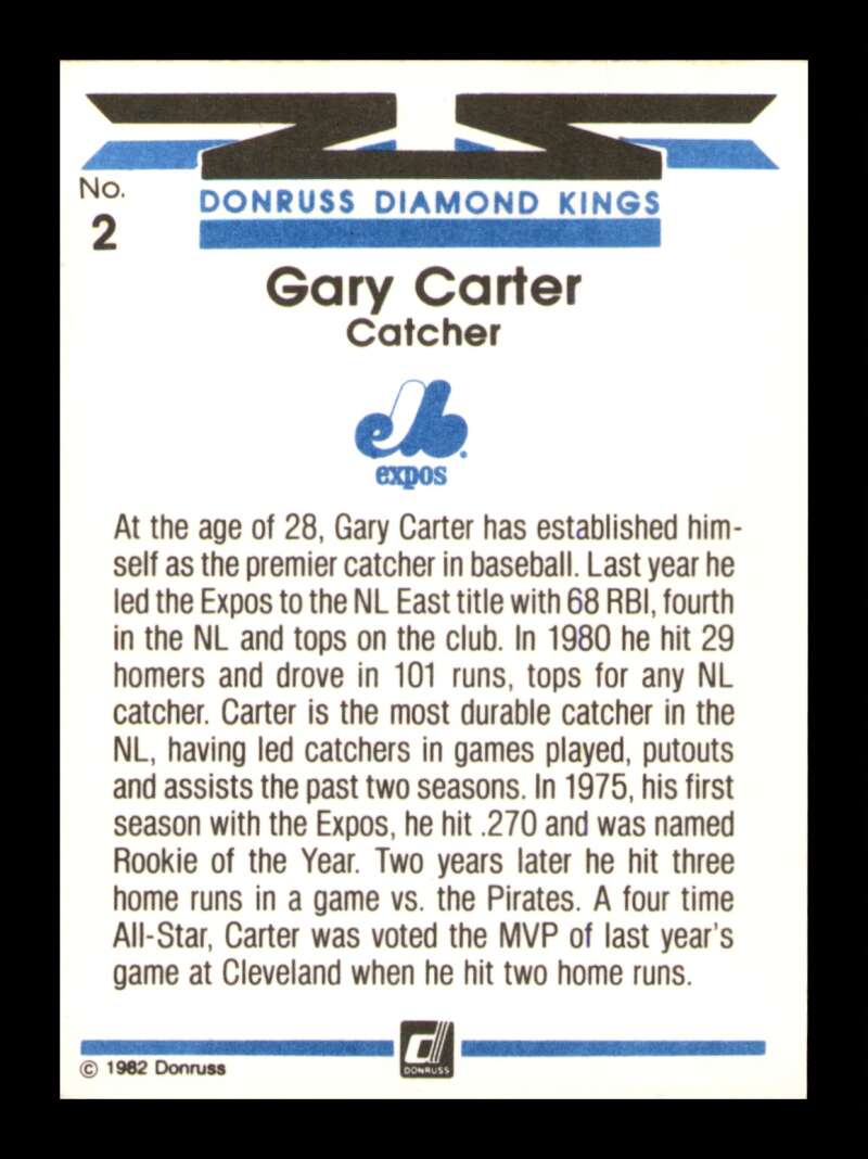 Load image into Gallery viewer, 1982 Donruss Diamond Kings Gary Carter #2 Montreal Expos Image 2
