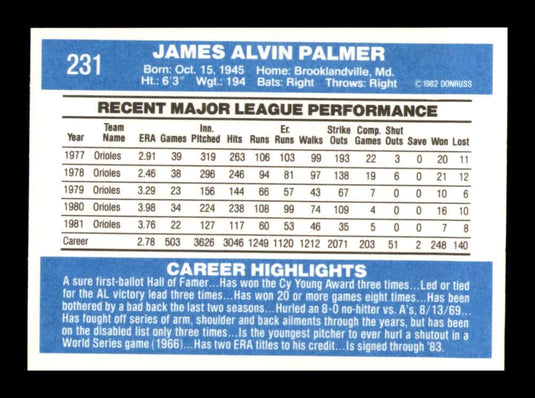 1982 Donruss Jim Palmer