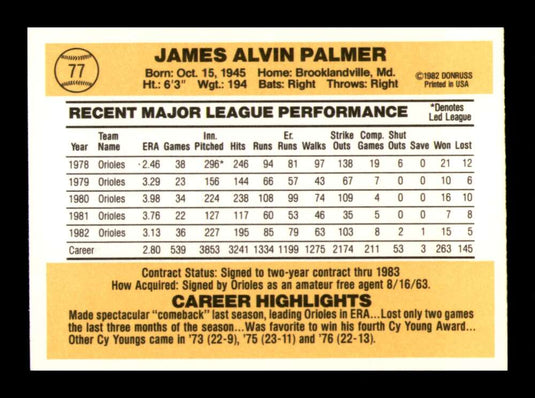 1983 Donruss Jim Palmer 