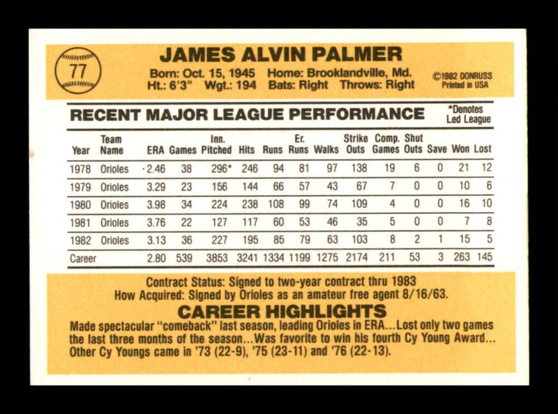 Load image into Gallery viewer, 1983 Donruss Jim Palmer #77 Baltimore Orioles Image 2
