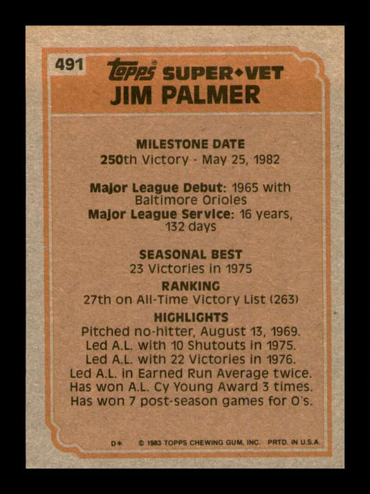 1983 Topps Jim Palmer 