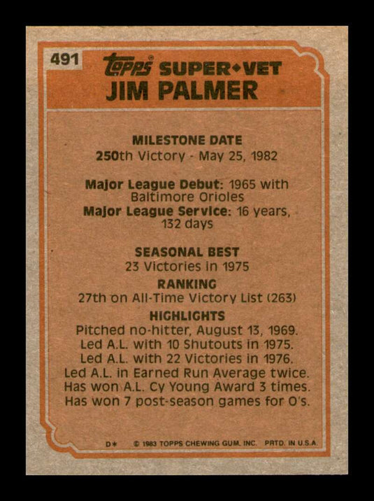 1983 Topps Jim Palmer 