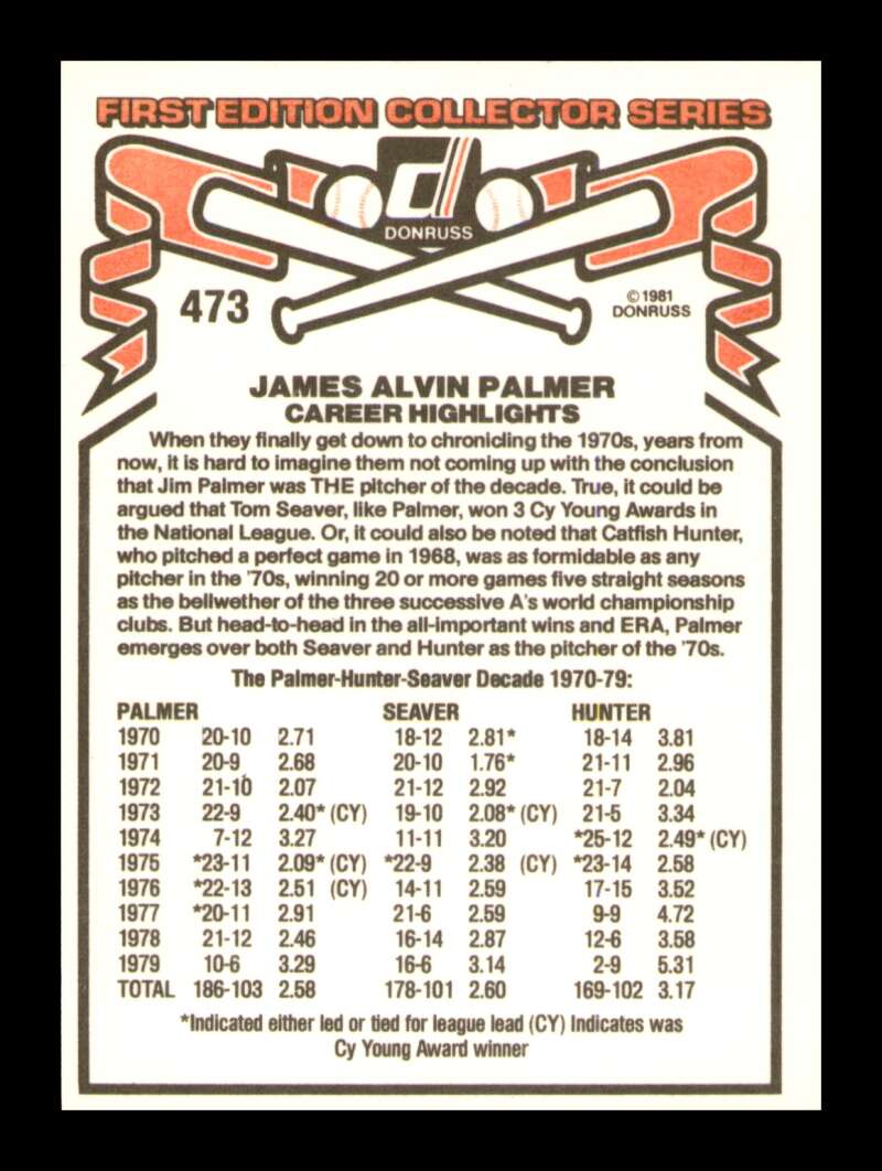 Load image into Gallery viewer, 1981 Donruss Jim Palmer #473 Baltimore Orioles Image 2
