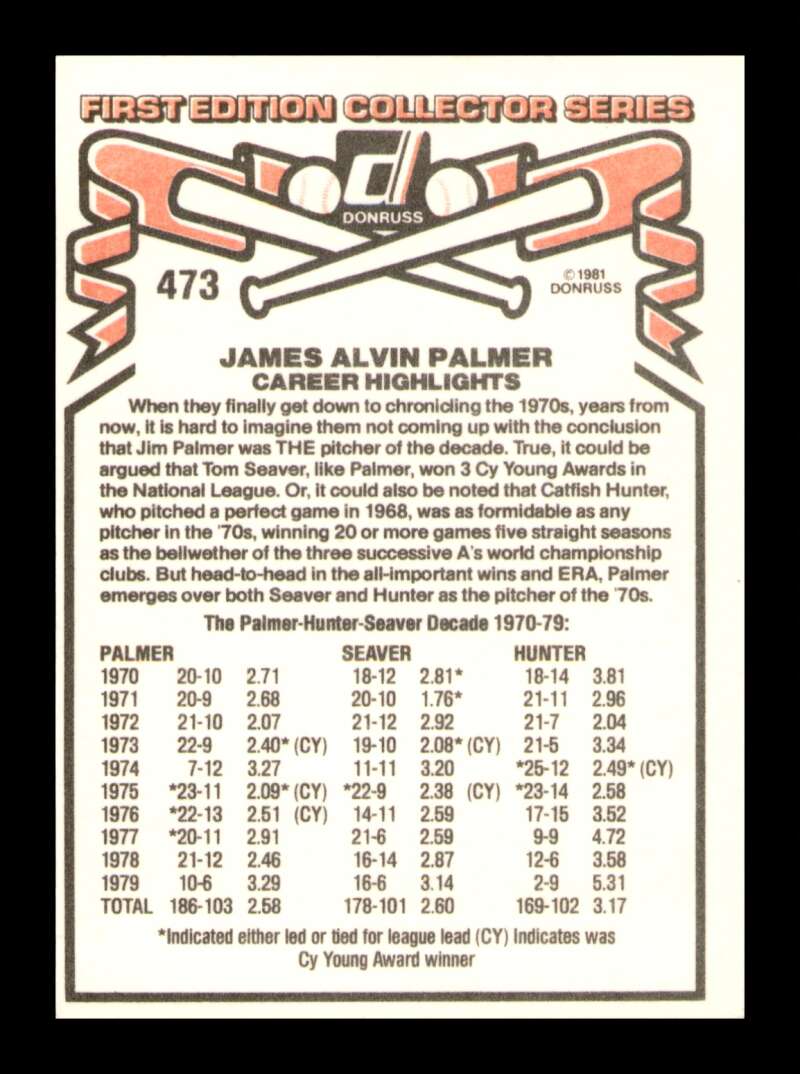 Load image into Gallery viewer, 1981 Donruss Jim Palmer #473 Baltimore Orioles Image 2
