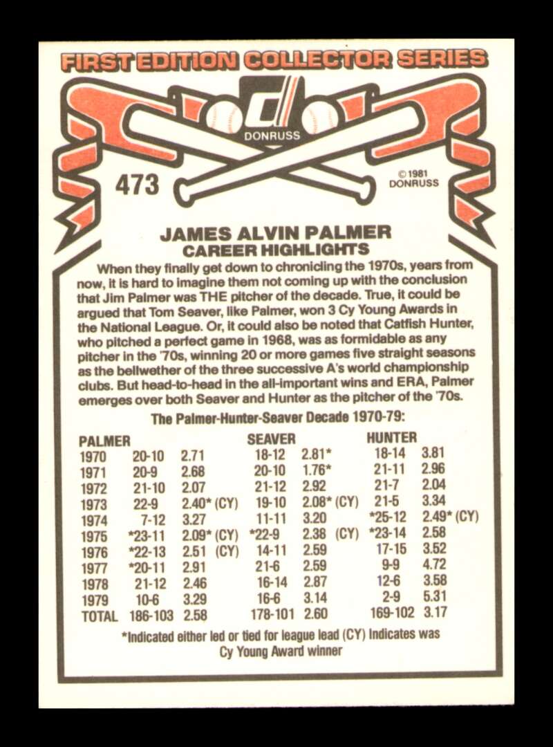 Load image into Gallery viewer, 1981 Donruss Jim Palmer #473 Baltimore Orioles Image 2
