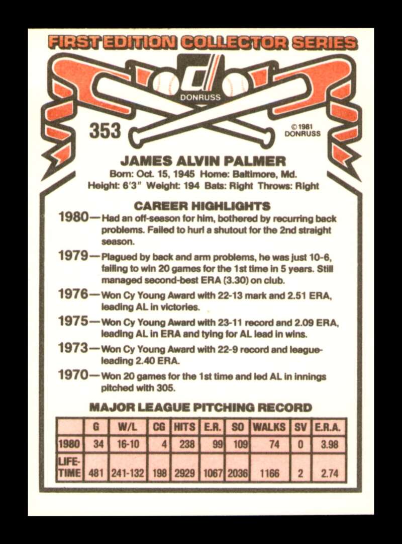 Load image into Gallery viewer, 1981 Donruss Jim Palmer #353 Baltimore Orioles Image 2
