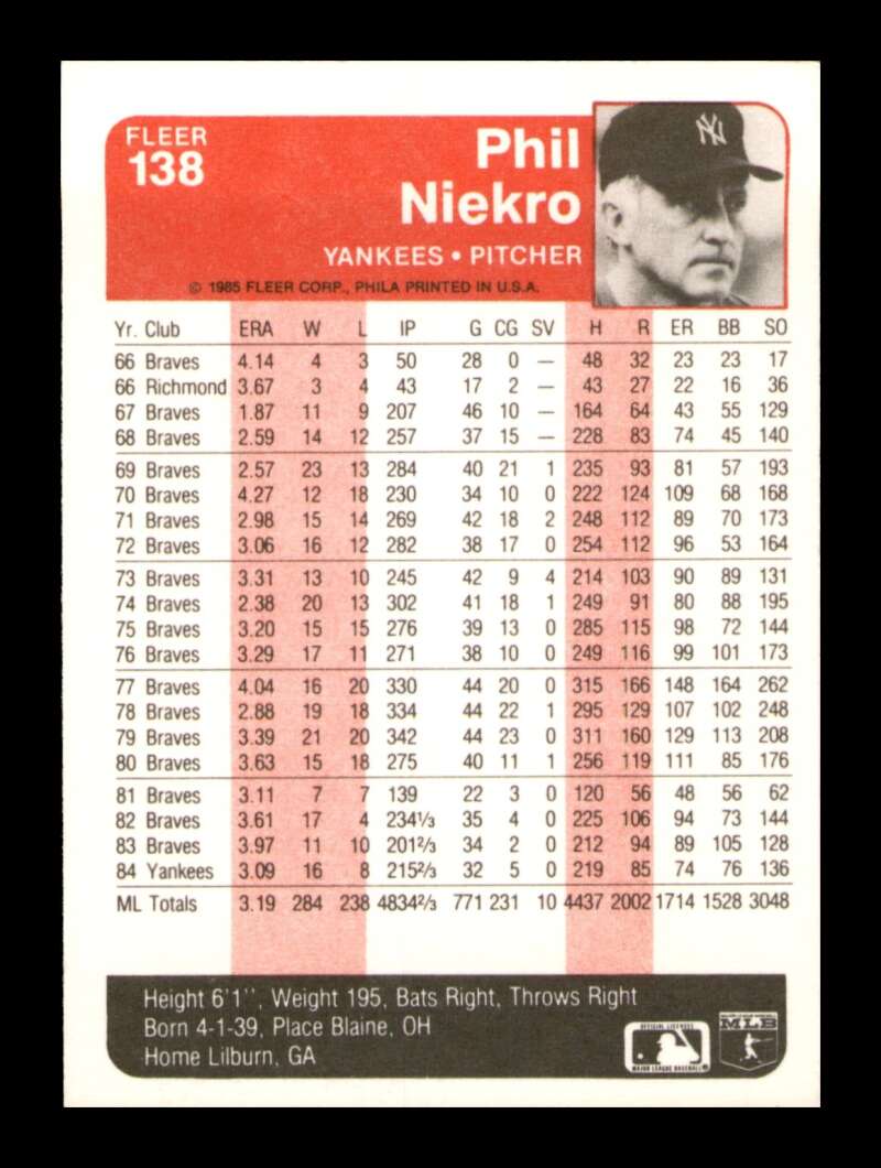 Load image into Gallery viewer, 1985 Fleer Phil Niekro #138 New York Yankees Image 2
