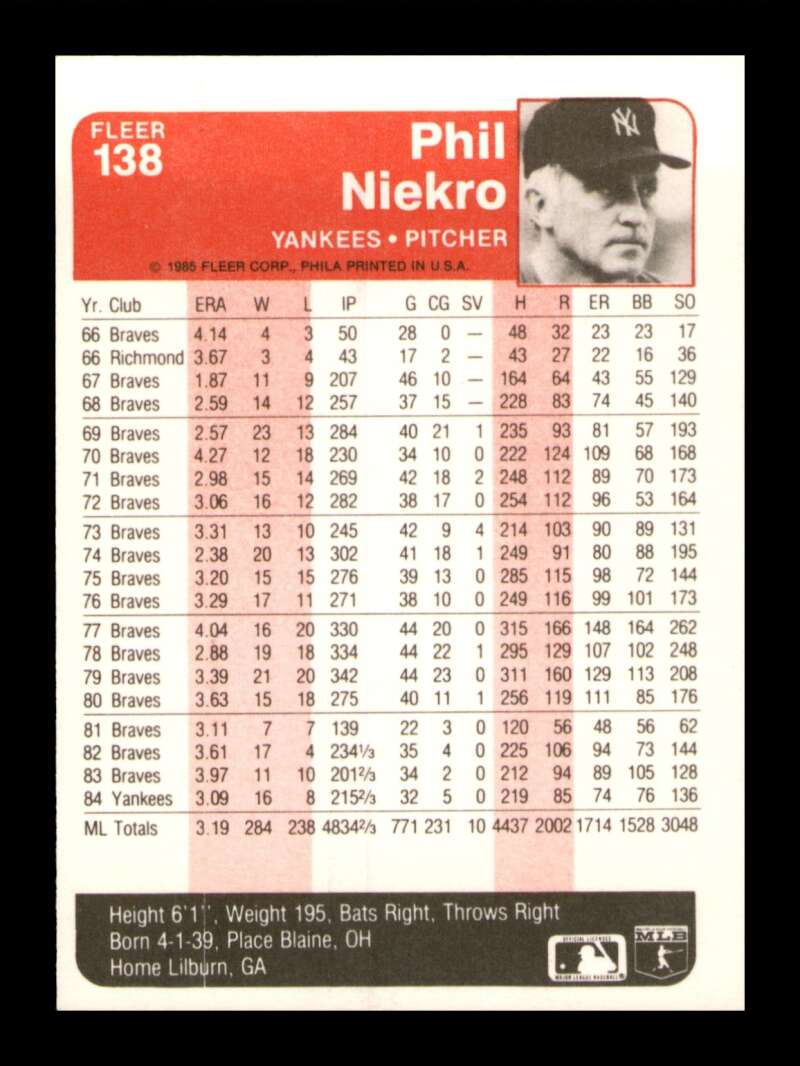 Load image into Gallery viewer, 1985 Fleer Phil Niekro #138 New York Yankees Image 2
