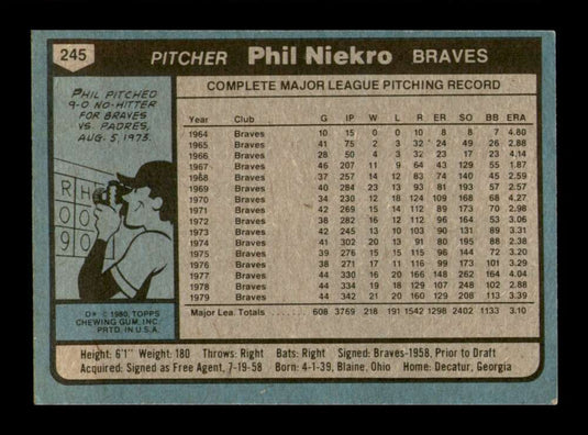 1980 Topps Phil Niekro