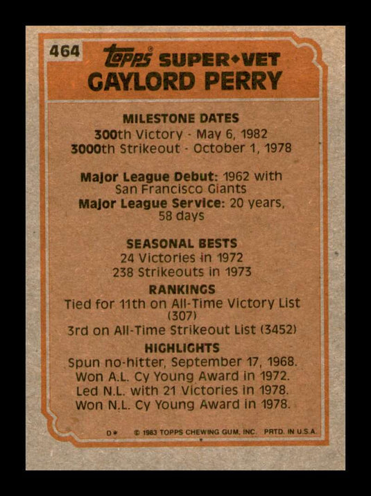 1983 Topps Gaylord Perry