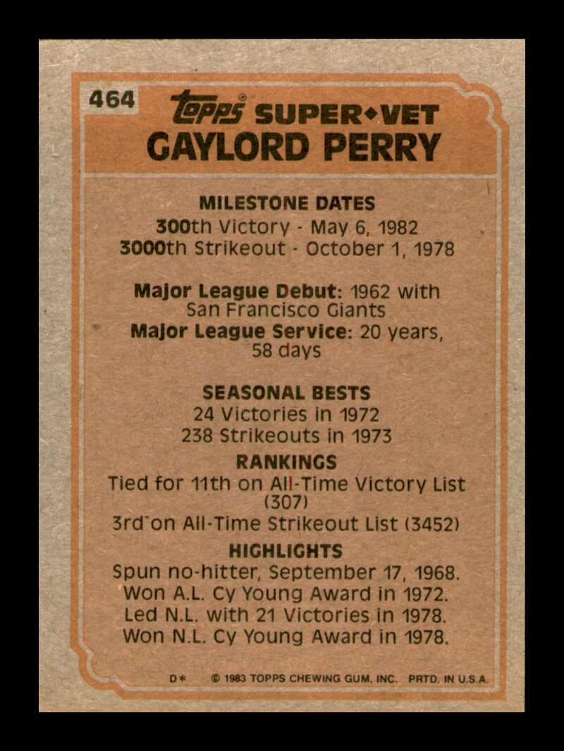 Load image into Gallery viewer, 1983 Topps Gaylord Perry #464 San Francisco Giants/Seattle Mariners Image 2
