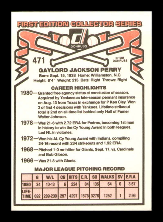 1981 Donruss Gaylord Perry