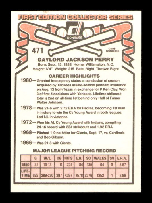 1981 Donruss Gaylord Perry 