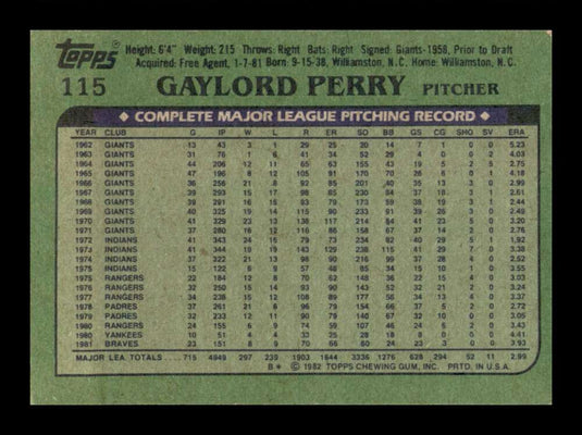 1982 Topps Gaylord Perry