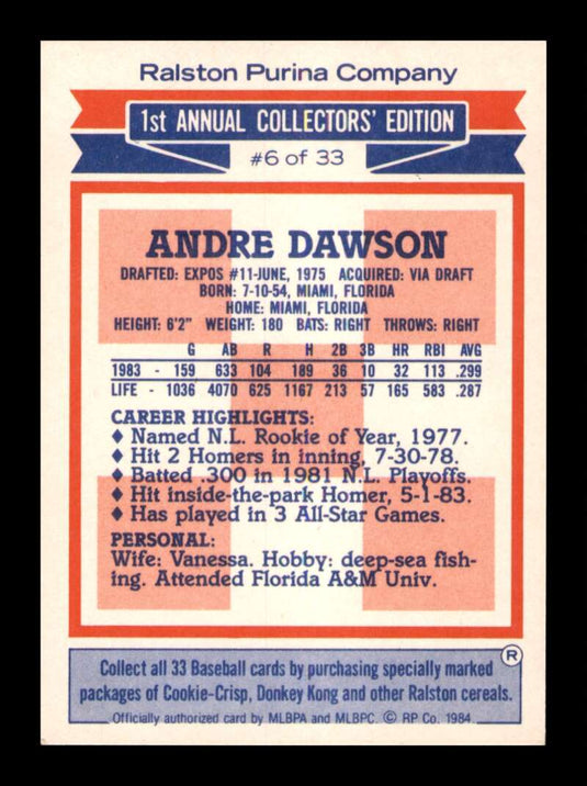 1984 Topps Ralston Purina Andre Dawson