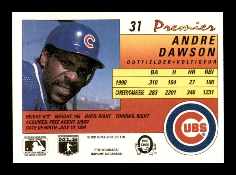 Load image into Gallery viewer, 1991 O-Pee-Chee Premier Andre Dawson #31 Chicago Cubs Image 2
