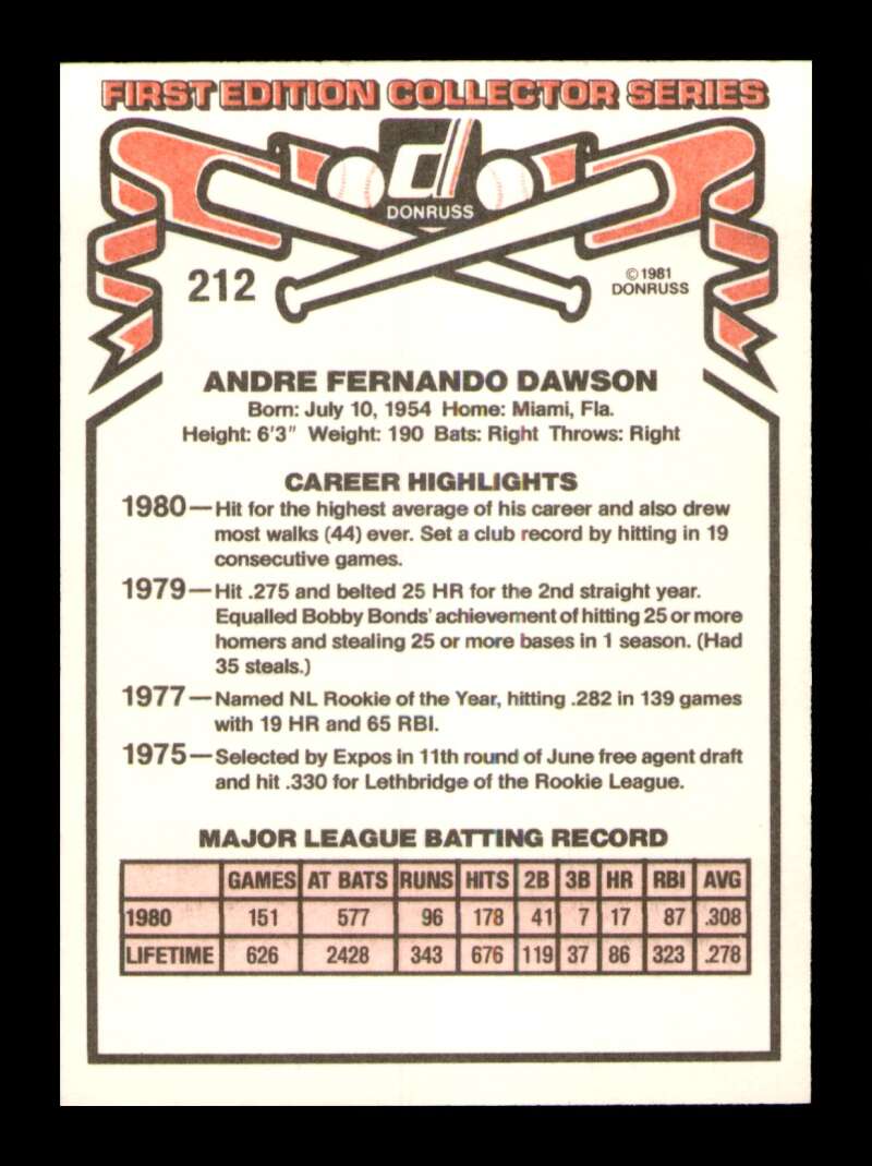 Load image into Gallery viewer, 1981 Donruss Andre Dawson #212 Montreal Expos Image 2
