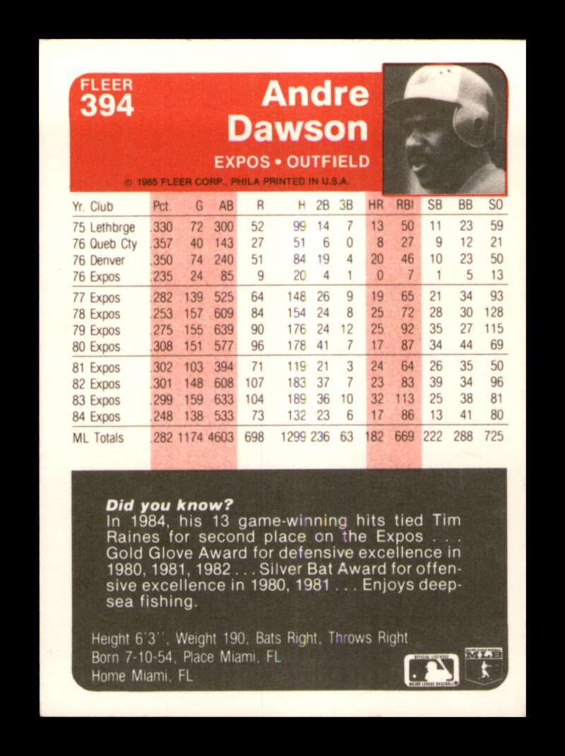 Load image into Gallery viewer, 1985 Fleer Andre Dawson #394 Montreal Expos Image 2
