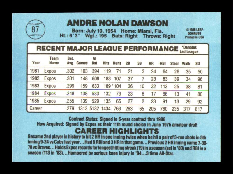 Load image into Gallery viewer, 1986 Donruss Andre Dawson #87 Montreal Expos Image 2
