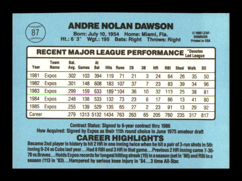 Load image into Gallery viewer, 1986 Donruss Andre Dawson #87 Montreal Expos Image 2
