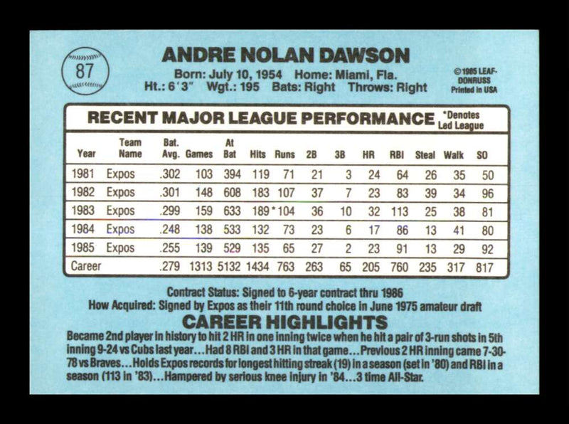 Load image into Gallery viewer, 1986 Donruss Andre Dawson #87 Montreal Expos Image 2
