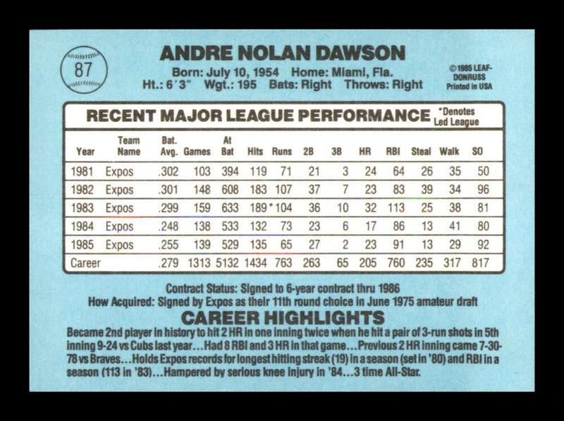 Load image into Gallery viewer, 1986 Donruss Andre Dawson #87 Montreal Expos Image 2
