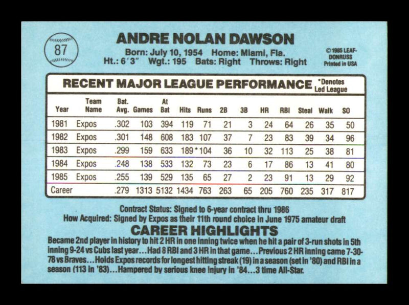 Load image into Gallery viewer, 1986 Donruss Andre Dawson #87 Montreal Expos Image 2
