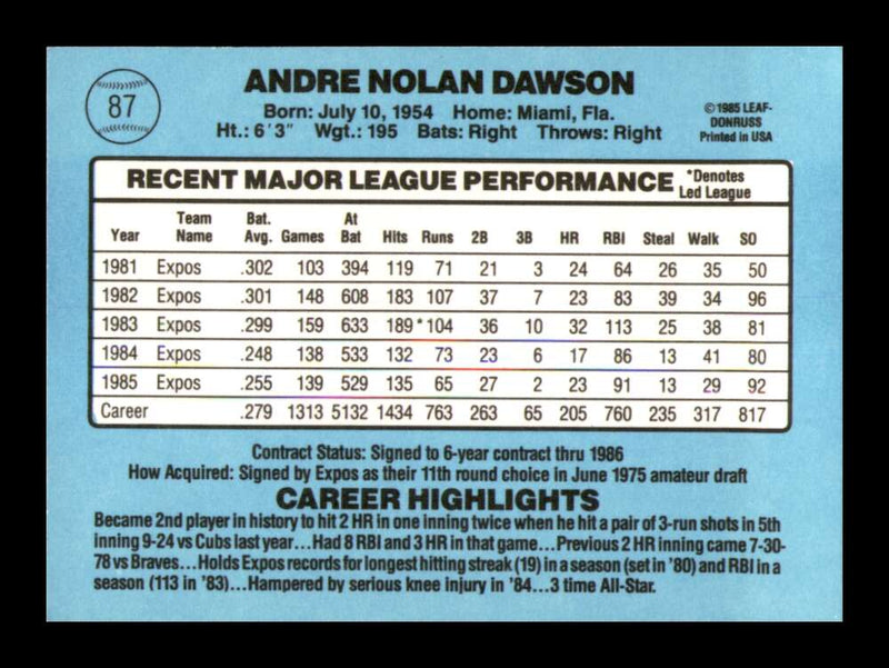 Load image into Gallery viewer, 1986 Donruss Andre Dawson #87 Montreal Expos Image 2
