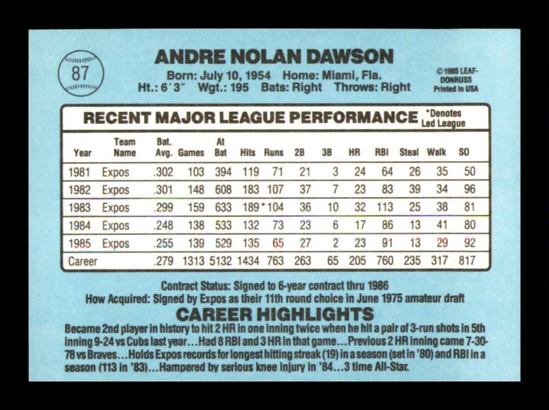 Load image into Gallery viewer, 1986 Donruss Andre Dawson #87 Montreal Expos Image 2
