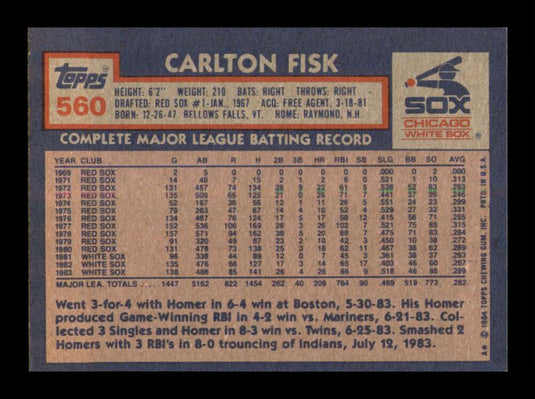 1984 Topps Carlton Fisk